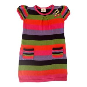HANNA ANDERSSON Size 5 Multicolor Sweater Dress Floral Emb Pockets